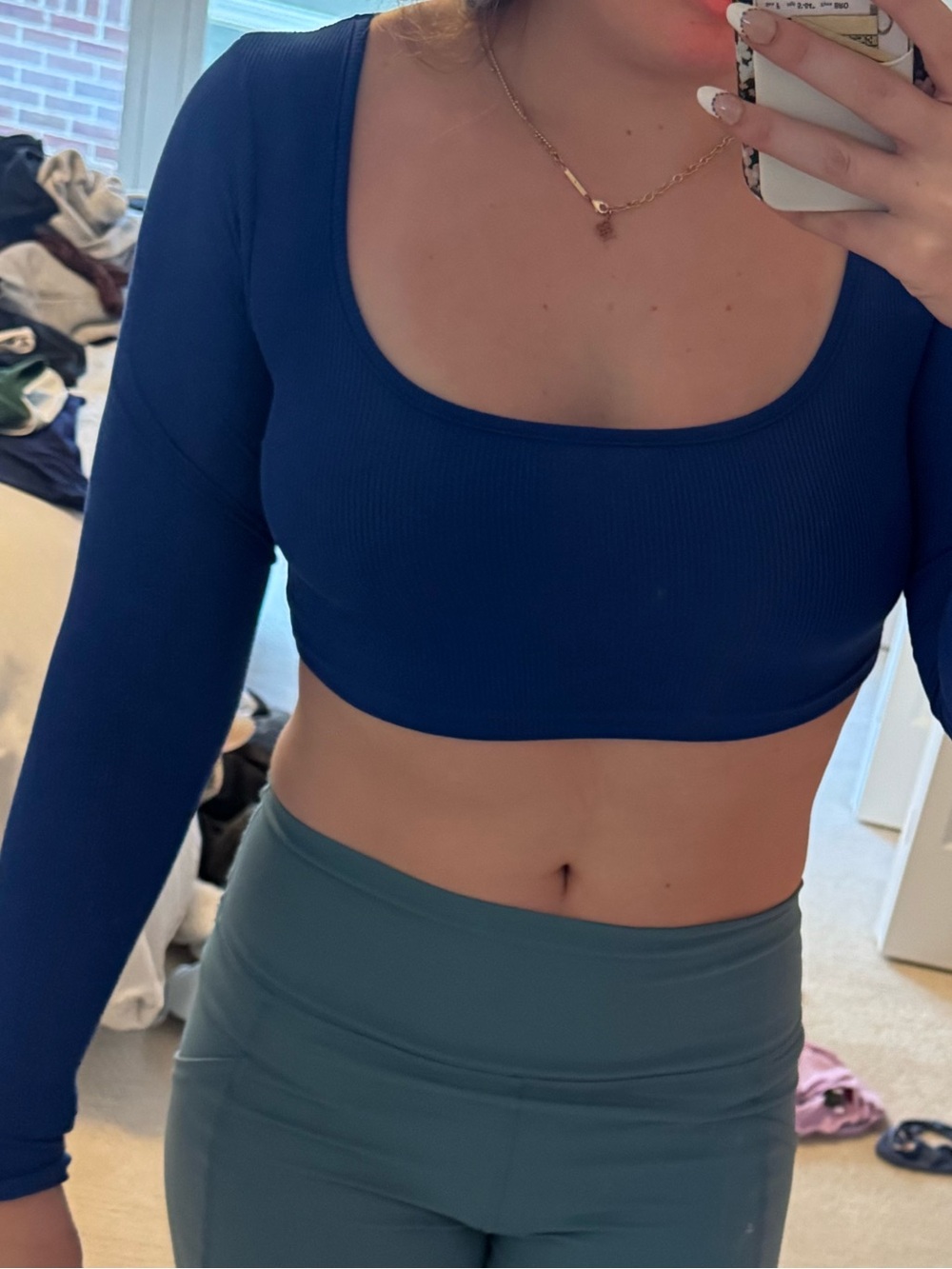 SHEIN Royal Blue Ribbed Scoop Neck Crop Top